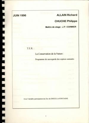 <strong>La Conservation de la Nature : Programme de sauvegarde des espèces animales</strong>, Richard Allain, Philippe Chuche, juin 1996