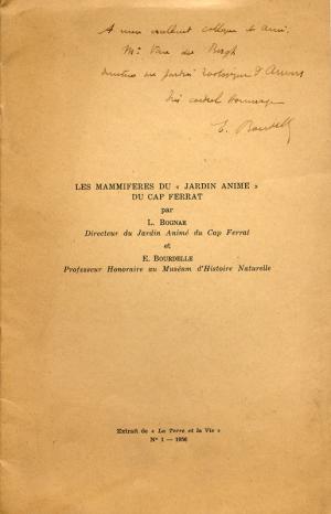 <strong>Les mammifères du "Jardin Animé" du Cap Ferrat</strong>, L. Bognar et E. Bourdelle, Extrait de "La Terre et la Vie", N° 1 - 1956